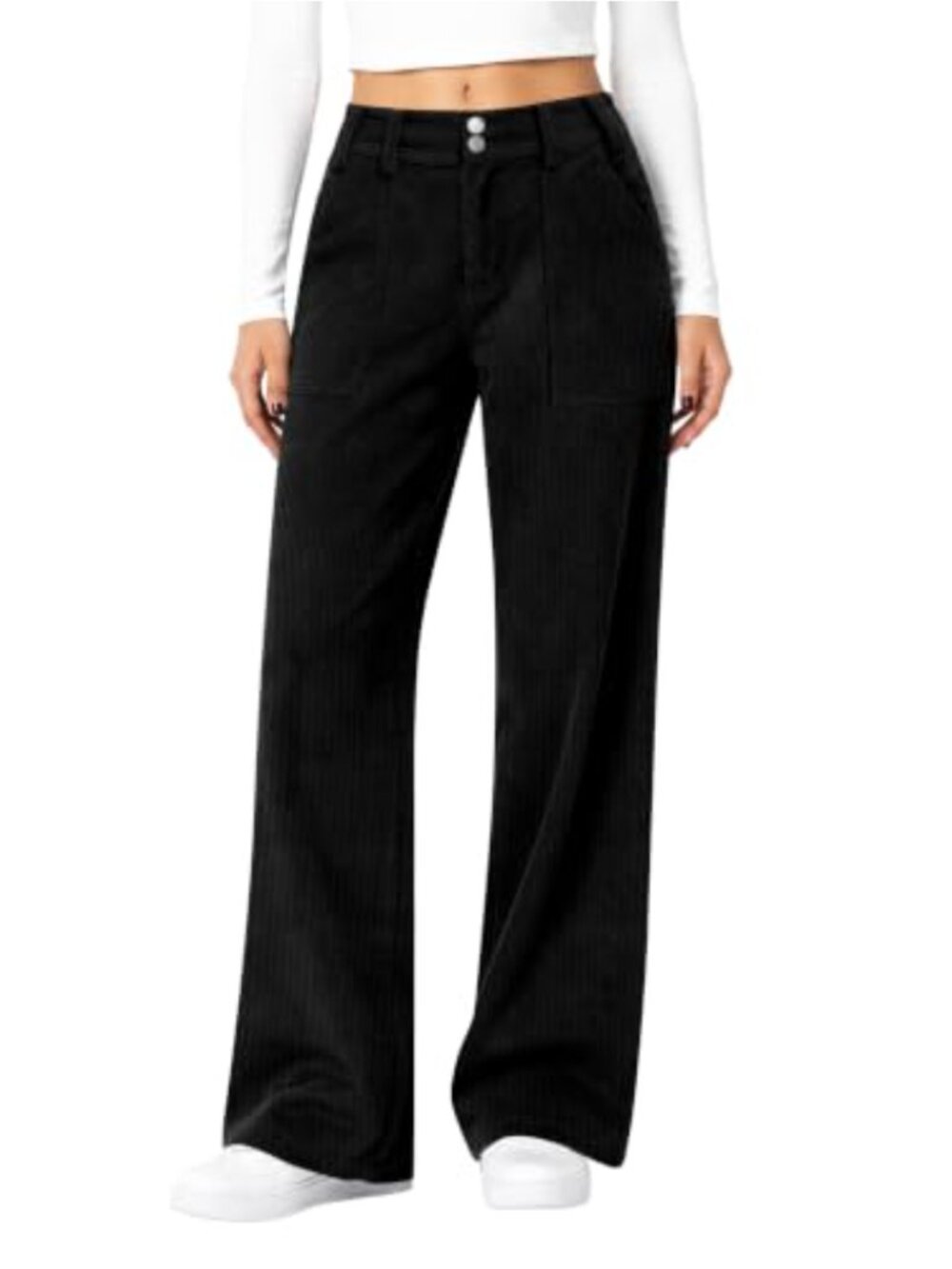 Corduroy Wide Leg Pants Mid Rise 30 Inch Inseam Slight Flare Relaxed Fit